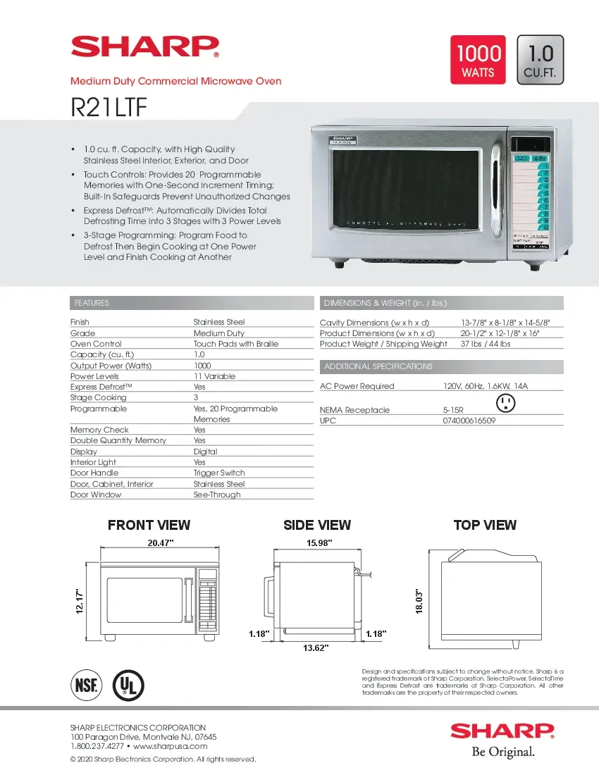 sharp-r21ltf-microwave-oven-120v-medium-duty-1000-watts-specsheet-260719aum4bh.pdf