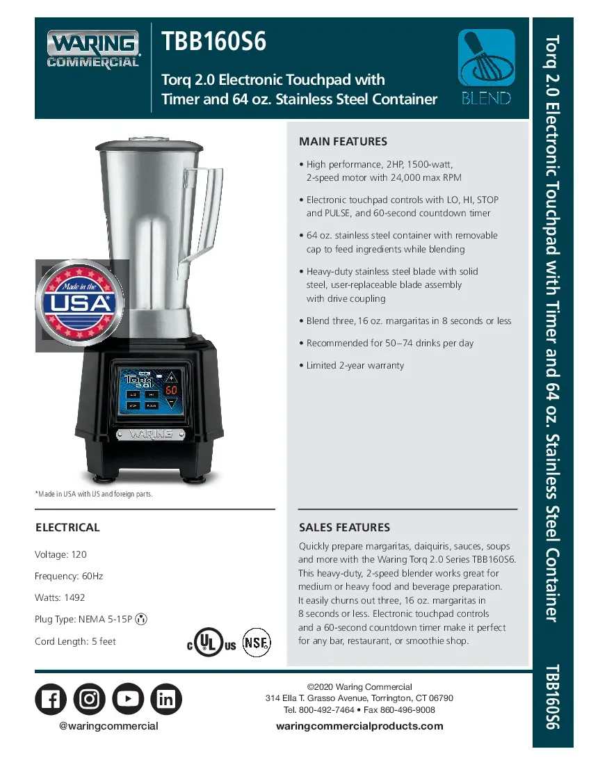 waring-tbb160s6-blender-bar-heavy-duty-64-oz-2hp-specsheet-260719nq1p1p.pdf
