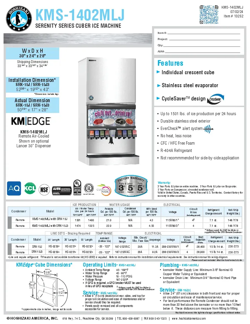 hoshizaki-kms-1402mlj-ice-maker-cube-style-crescent-cube-style-specsheet-260719iv74fz.pdf