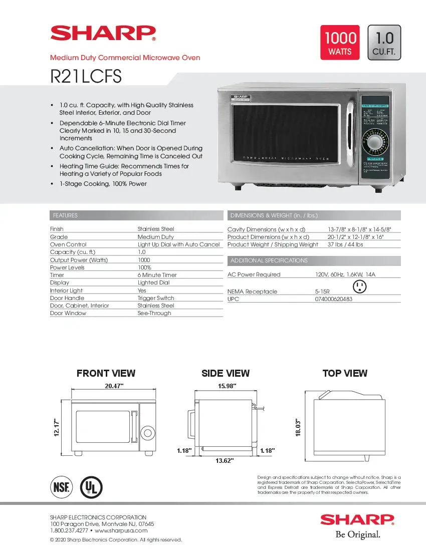 sharp-r21lcfs-microwave-oven-120v-medium-duty-1000-watts-specsheet-260719flmqrx.pdf