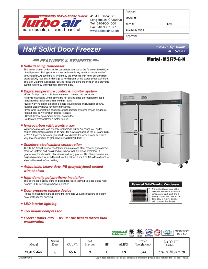 turbo-air-m3f72-6-n-freezer-reach-in-115v-three-section-self-contained-spec-260719on4s33.pdf