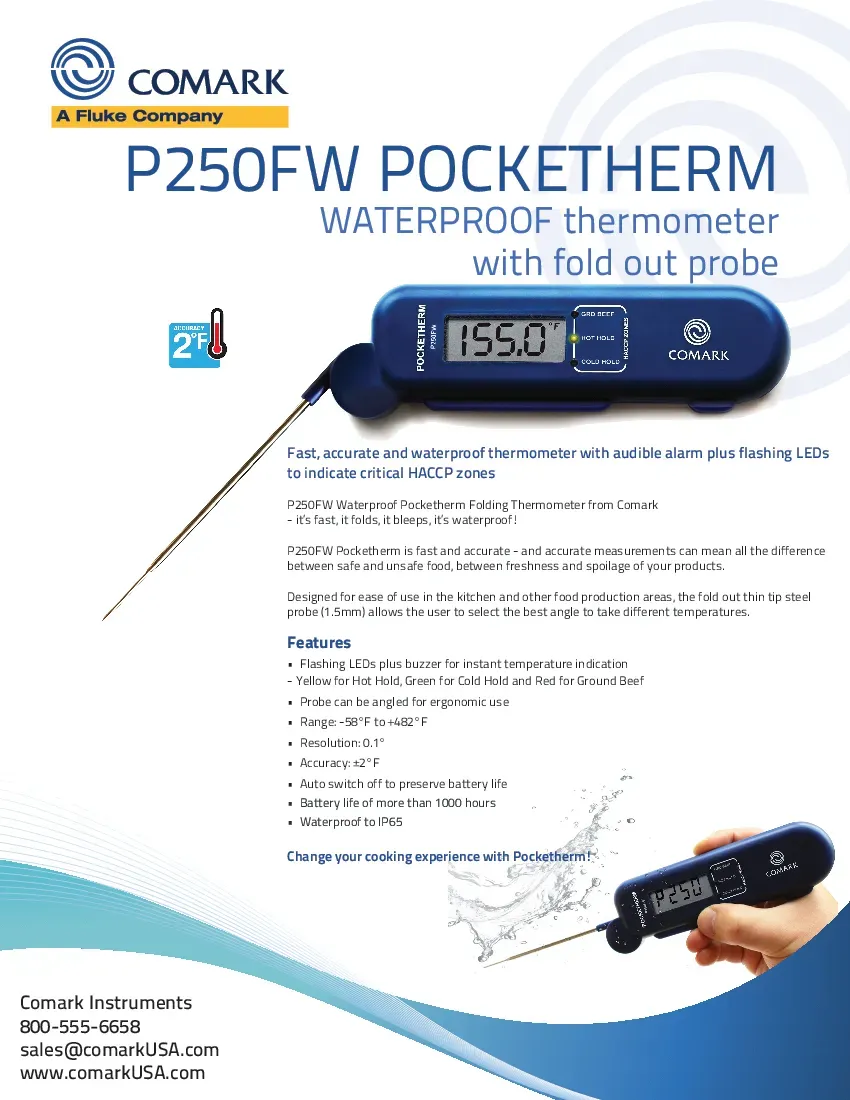 comark-instruments-fluke-p250fw-thermometer-pocket-waterproof-specsheet-260712x6uhqg.pdf